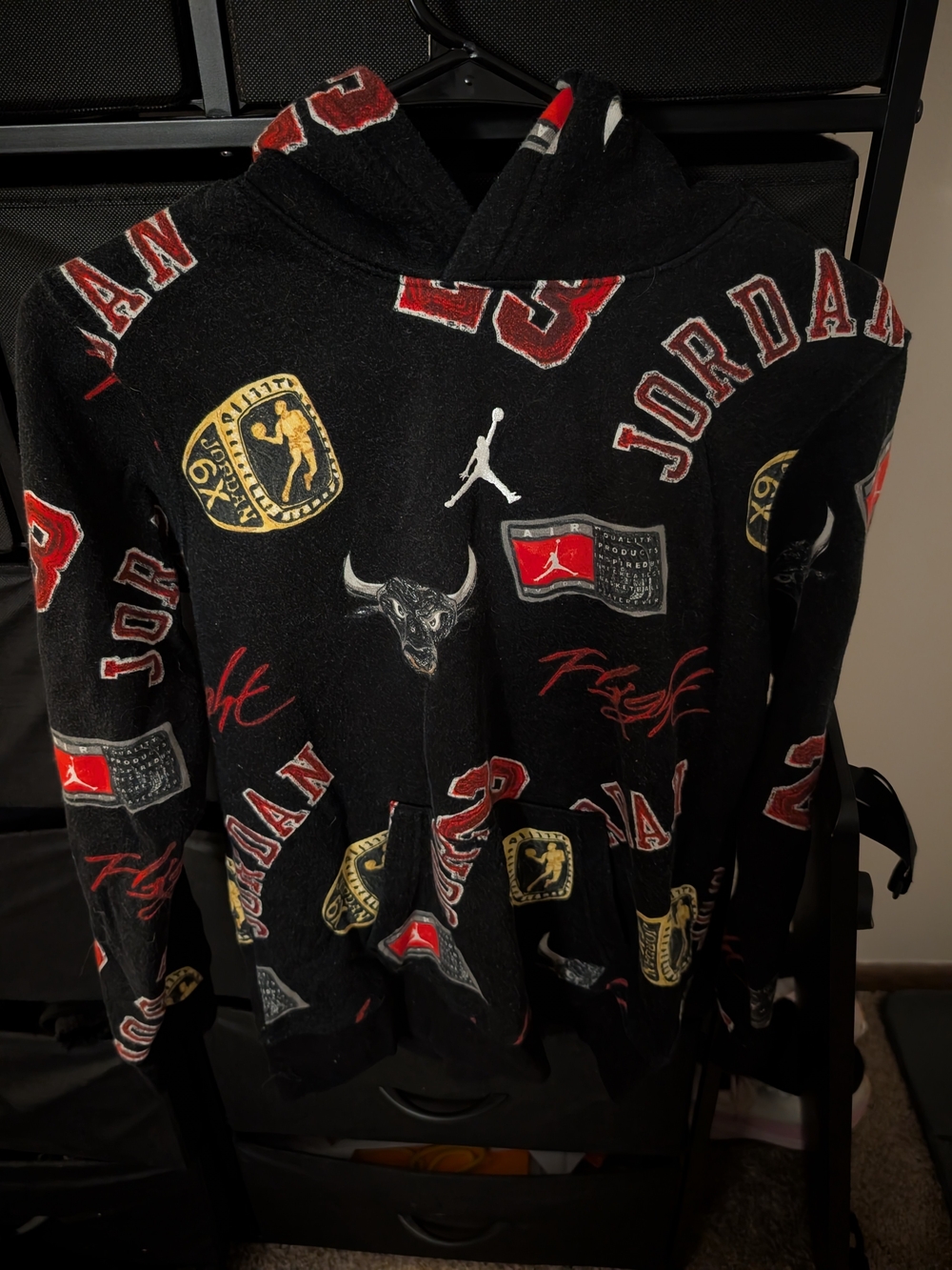 Youth Jordan Black Red Gold Logo Graphic Pullover Hoodie